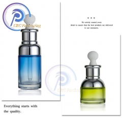 Cosmetic essential oil bottle 20ml 30ml 50ml blue round skin care packaging serum glass dropper bottle