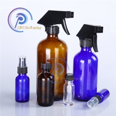 Packaging essential oil 1/2oz 1oz 2oz 4oz 250ml 500ml 16oz Clear Blue Amber Boston Glass Bottle with Trigger Spray Cap