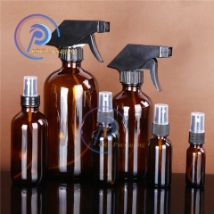 Packaging essential oil 1/2oz 1oz 2oz 4oz 250ml 500ml 16oz Clear Blue Amber Boston Glass Bottle with Trigger Spray Cap