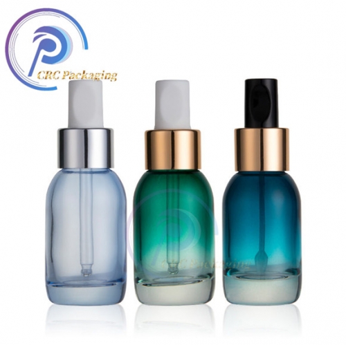 Cosmetic frosted clear green glass dropper serum bottles for essential oil