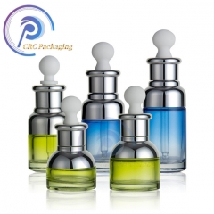 Cosmetic essential oil bottle 20ml 30ml 50ml blue round skin care packaging serum glass dropper bottle