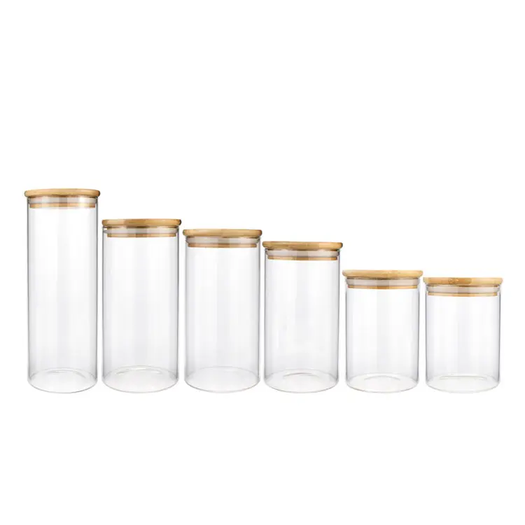 Wholesale Spice 150 200ml cookies candy tea jar clear glass food storage jar bamboo food containers kitchen storage bottles jars