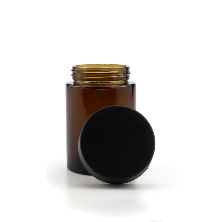 Custom logo 2oz 4oz round black uv child safe proof edibles WAX OIL glass jars with black childproof cap