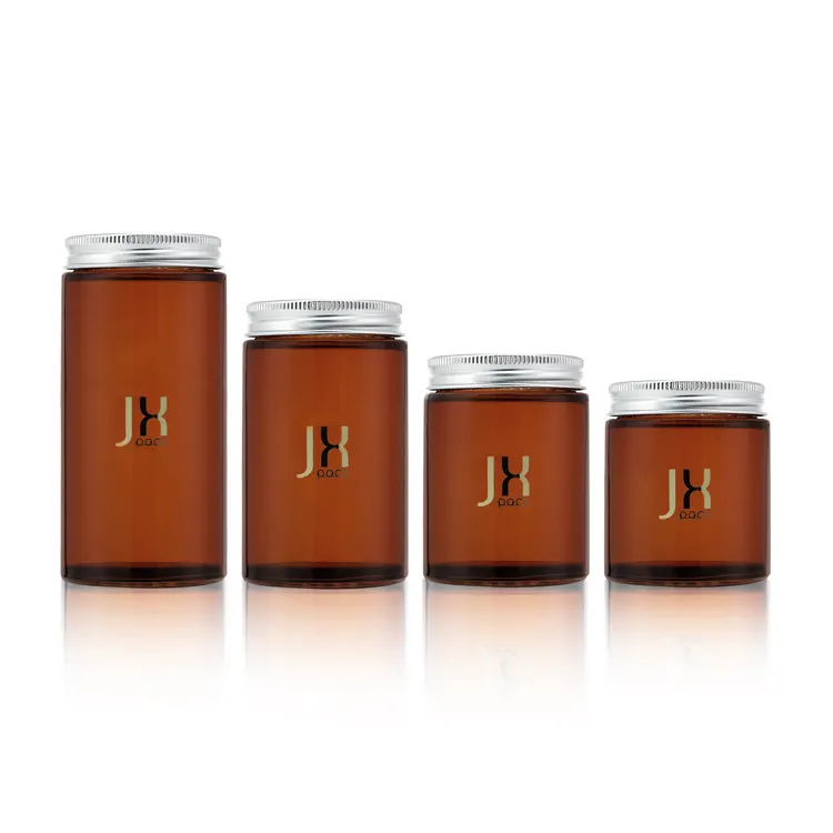 Luxury clear amber brown glass jar cookie tea packaging food grade jar with aluminum lids containers