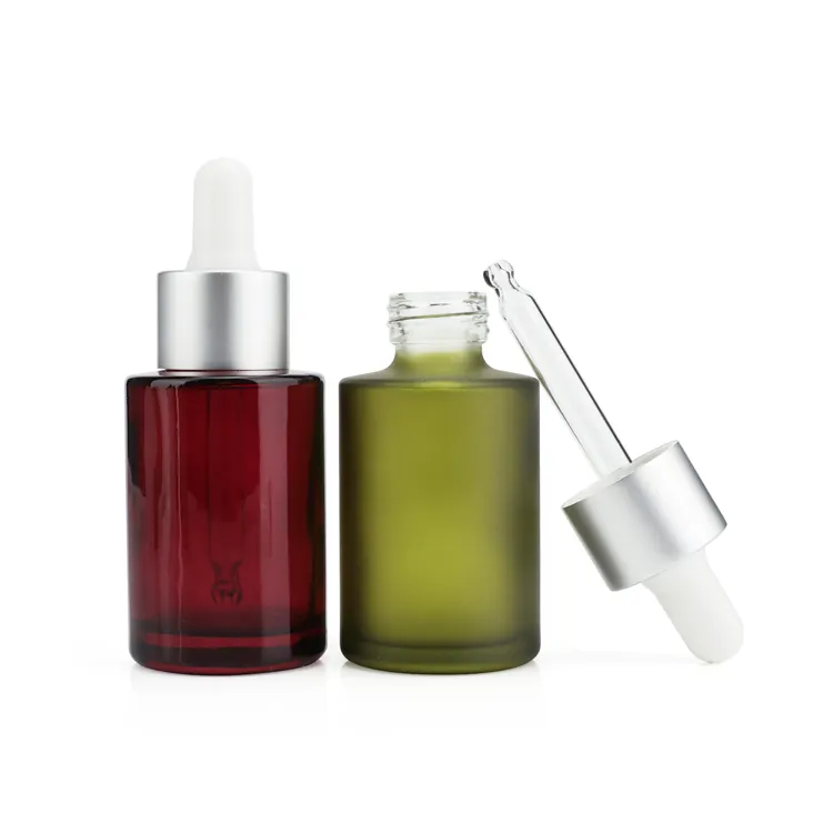 White amber clear green brown flat shoulder essential oil bottles glass bottle with silver black white rubber dropper