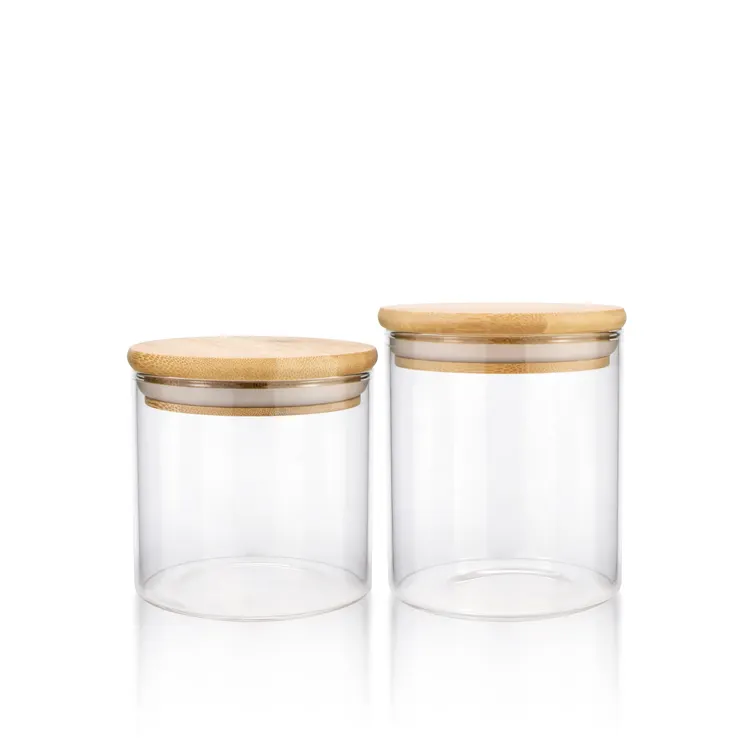 Wholesale Spice 150 200ml cookies candy tea jar clear glass food storage jar bamboo food containers kitchen storage bottles jars