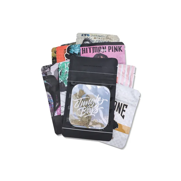 Custom printed shape Mylar ziplock bags 3.5g 7g 14g 28g smell proof child resistant bag recyclable die cut bags with logo