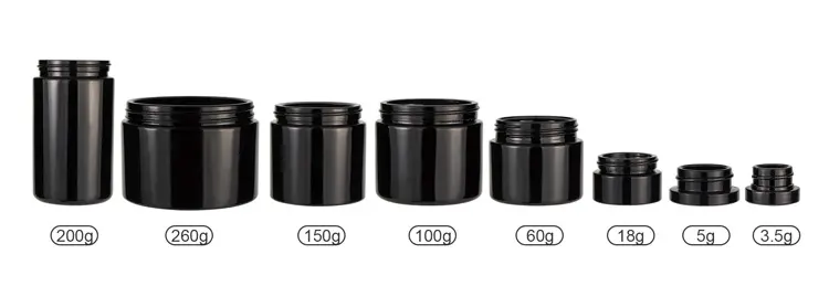 3.5ml 5ml 18ml 60ml 100ml 150ml 200ml 260ml glass container big flat top dark violet glass jars