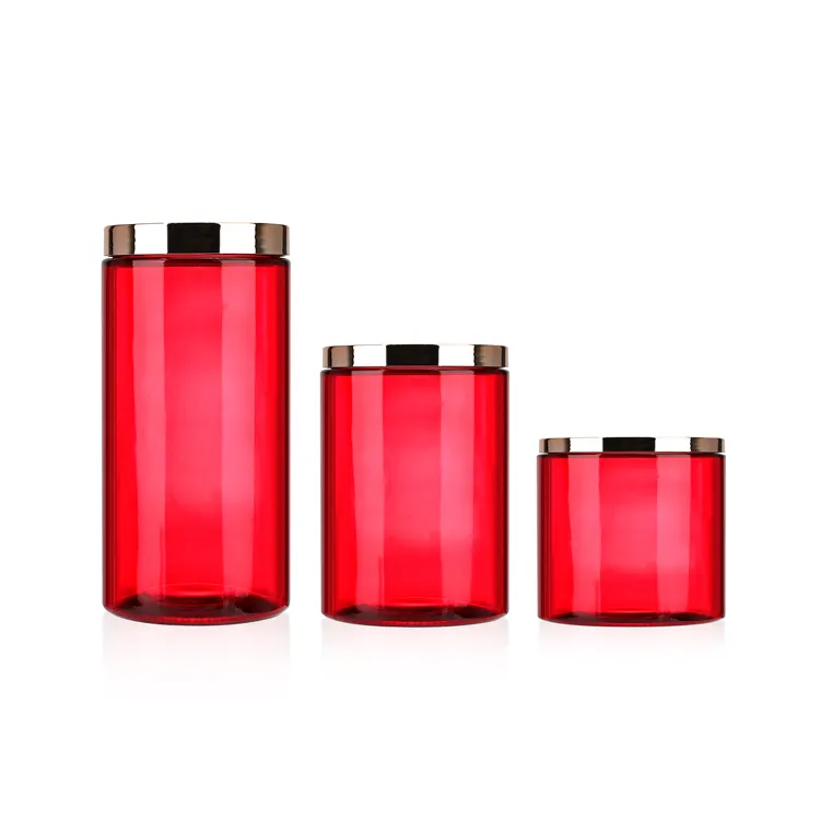 Red bottle kitchen flower tea spices cookie jar pet storage container air tight glass storage dried herbs stash jar