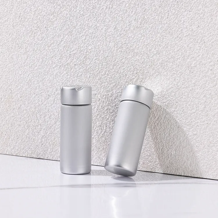 High quality eco friendly recyclable Essential Oil Aluminum Round Side Bottles matte sliver Aluminum bottle with screw lid