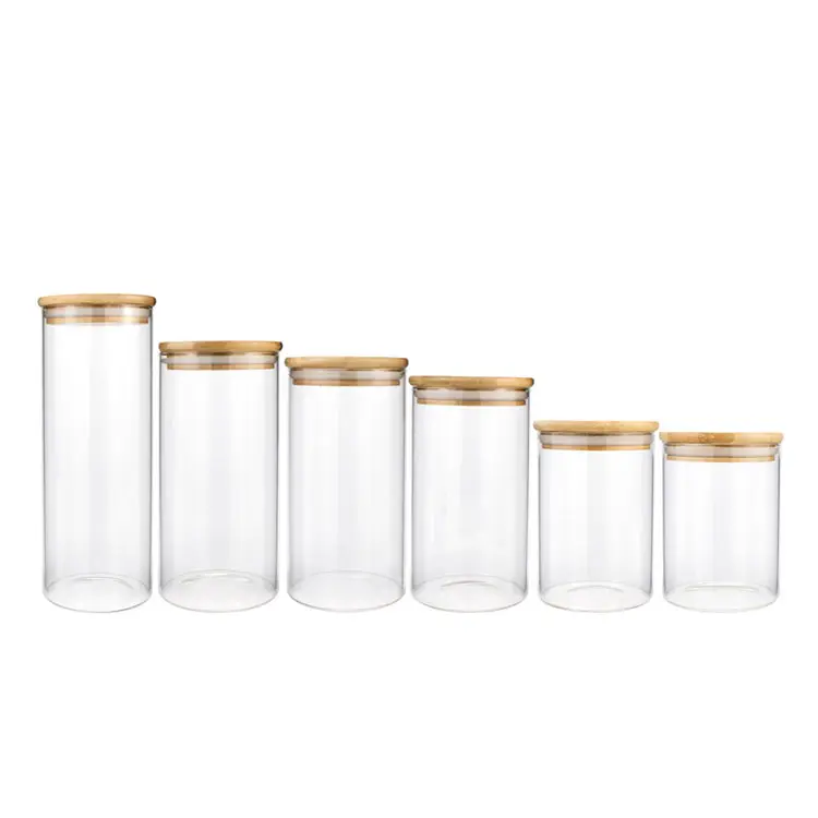 Eco-friendly clear storage bottles jars kitchen bamboo food containers coffee spice storage jar