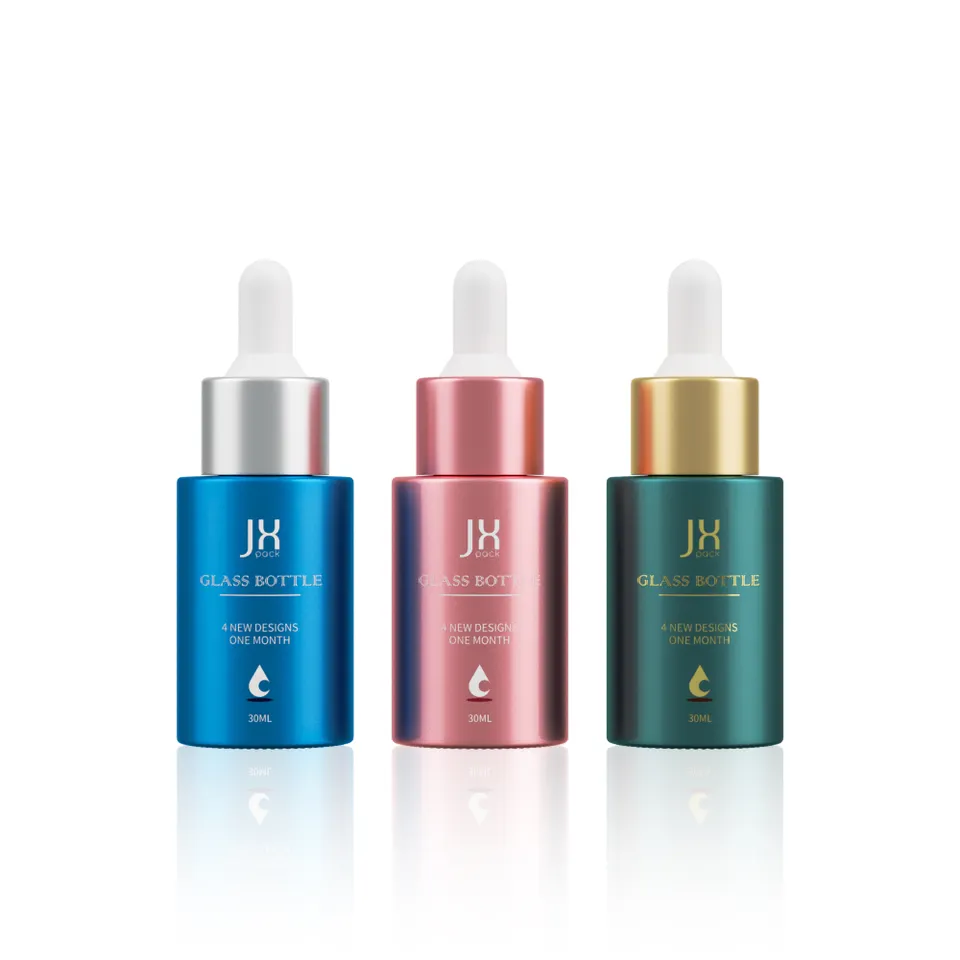 Luxury colorful pink green essential oil serum 30ml glass skincare dropper bottle for cosmetic