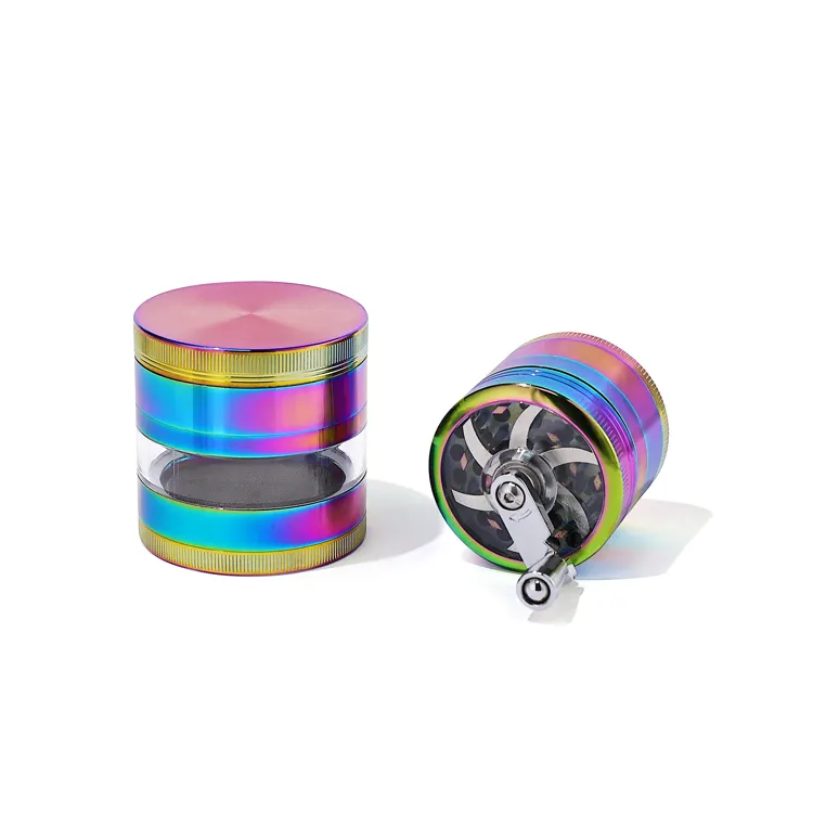 Wholesale Aluminum Color Printing 63MM Manual Coffee Flower Grinder Four-Layer Airtight Metal Aluminum Alloy Zinc Grinder