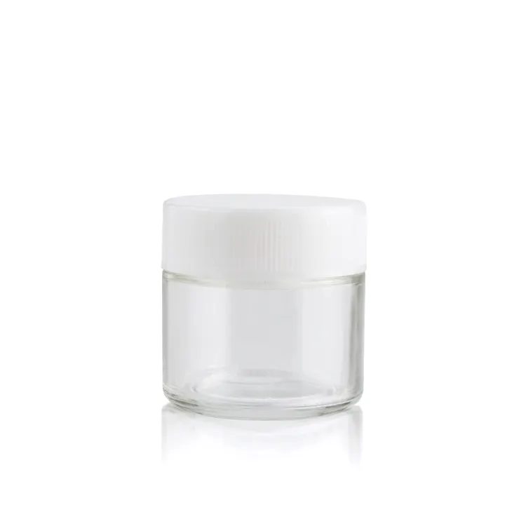 Custom Child Resistant Glass Jar 1oz 2oz 3oz 4oz Clear Smell Proof Glass Jars With White Childproof Cap