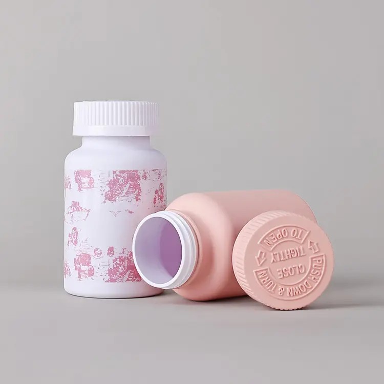 250ml Wide Mouth custom empty medicine pill plastic bottle with screw cap capsule bottles with Child Resistance Cap