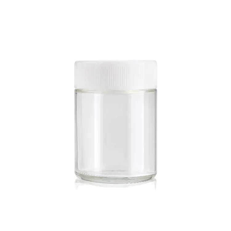 Custom Child Resistant Glass Jar 1oz 2oz 3oz 4oz Clear Smell Proof Glass Jars With White Childproof Cap