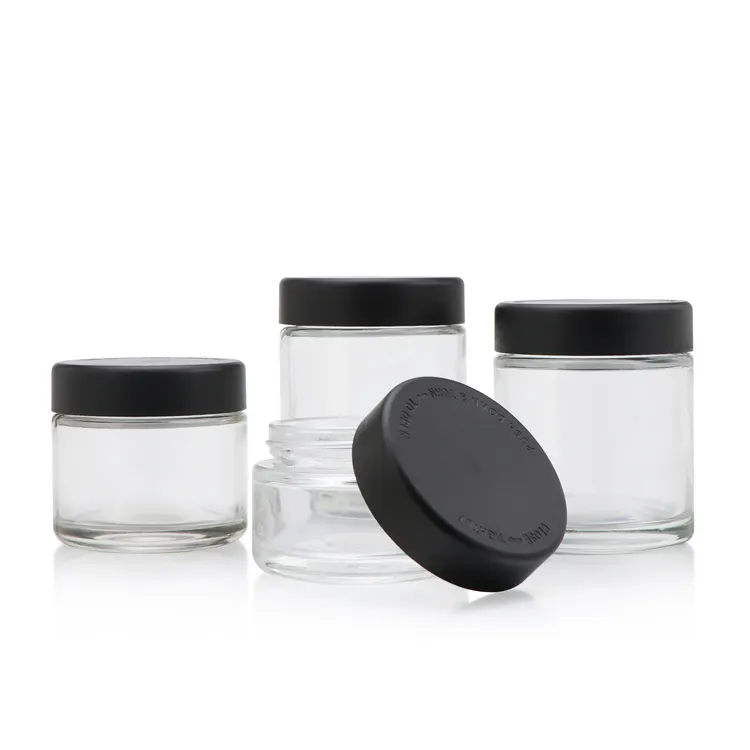 Custom frosted glass eight jar child proof glass jars 1 grams 3.5 grams flower smell proof square glass jar