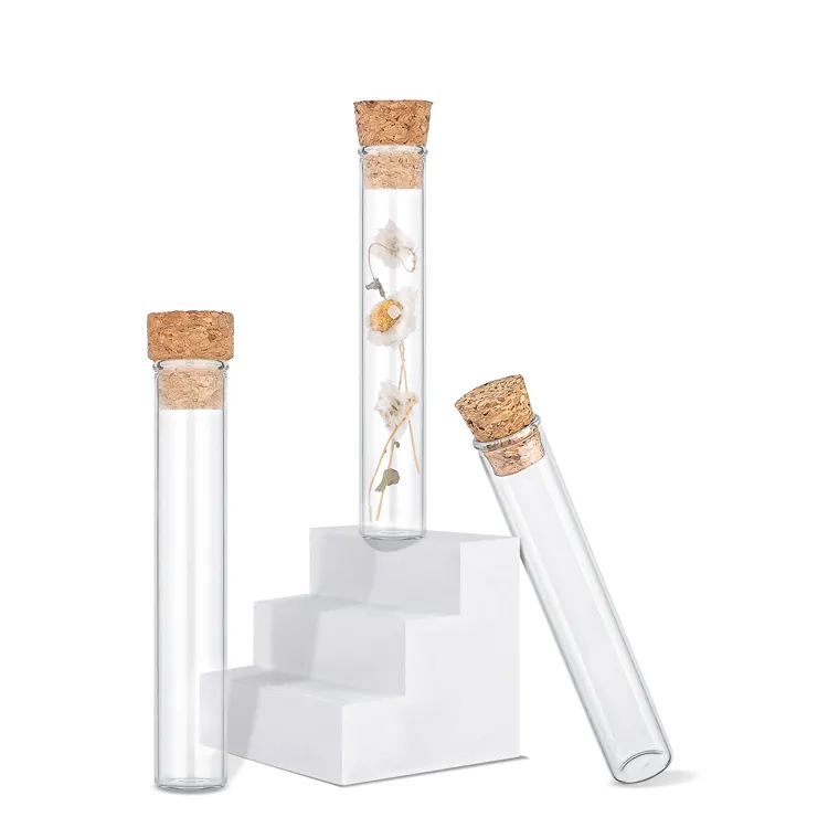 Custom Logo 115mm Glass Tube Flat Bottom Clear Glass Test Tube With Cork Cap For Pre Packaging