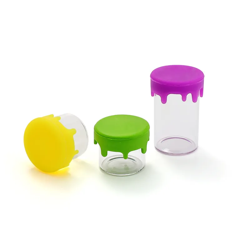 5ml 10ml 50ml mini silicone jar wax glass container concentrate glass jar with silicone lid