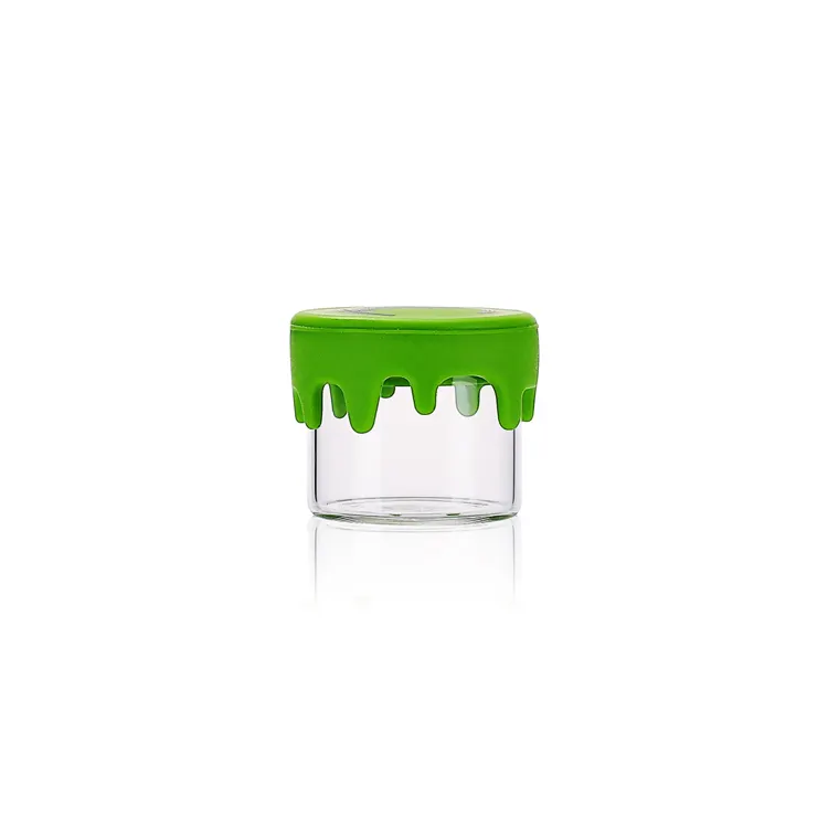 Non Stick Glass Wax Container Glass Custom Mini Concentrate Glass Jar With Color Silicone Lids