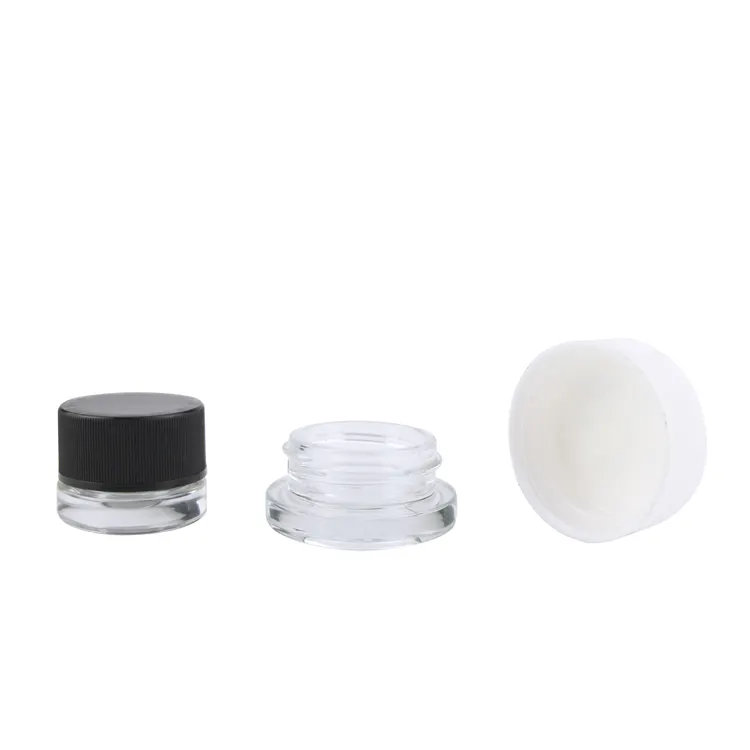 High quality 3ml 5ml 7ml 9ml transparent round child proof safe oil concentrates glass jars with child resistant cap