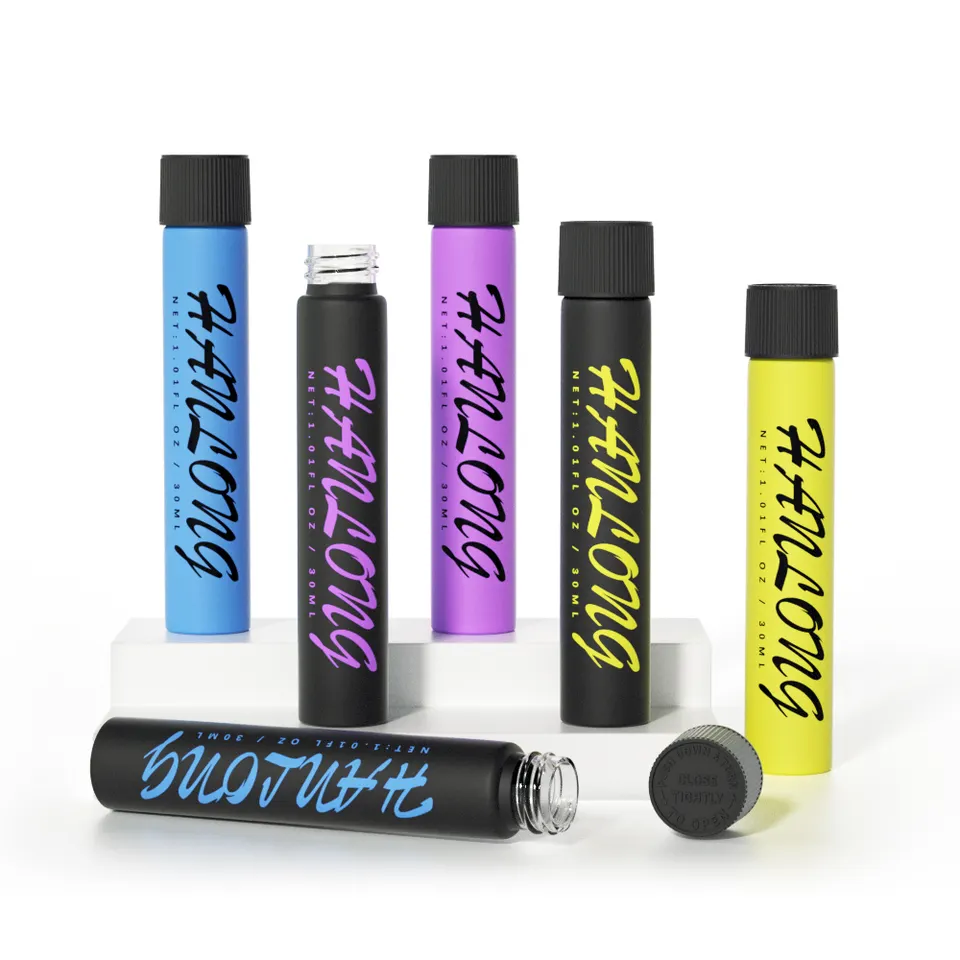Logo custom childproof glass black matte pre roll tube round small vial with child resistant screw matte black cap