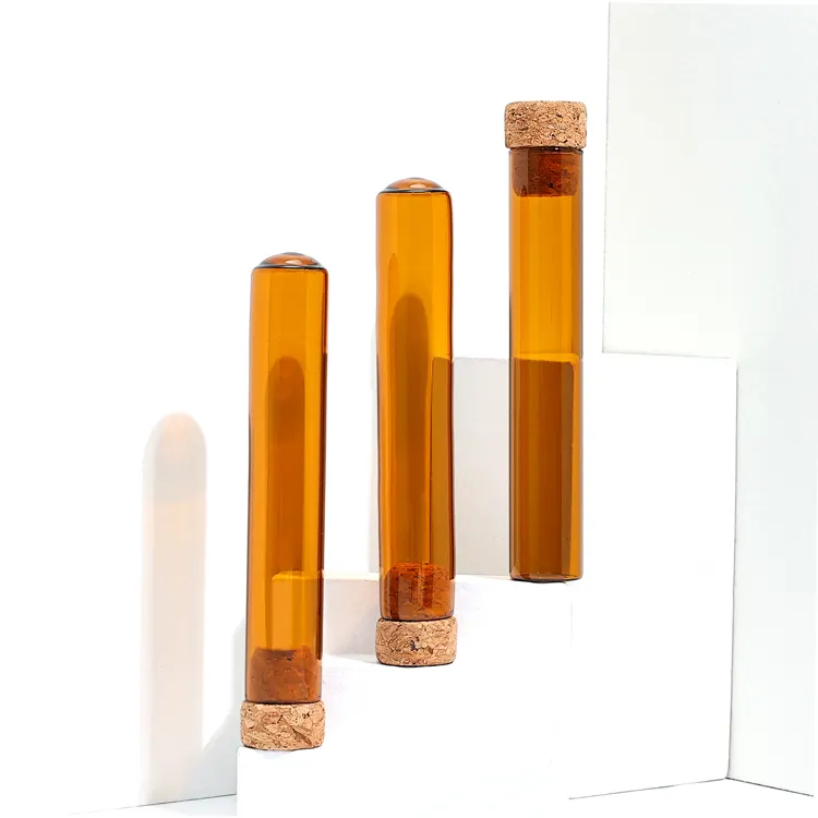 Eco-friendly materials amber clear tube packaging 25ml smell proof glass tube with cork