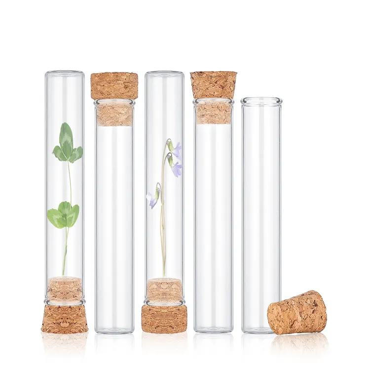 Customized logo 115mm transparent flat bottom glass test tube with cork cap glass tube pre packaging