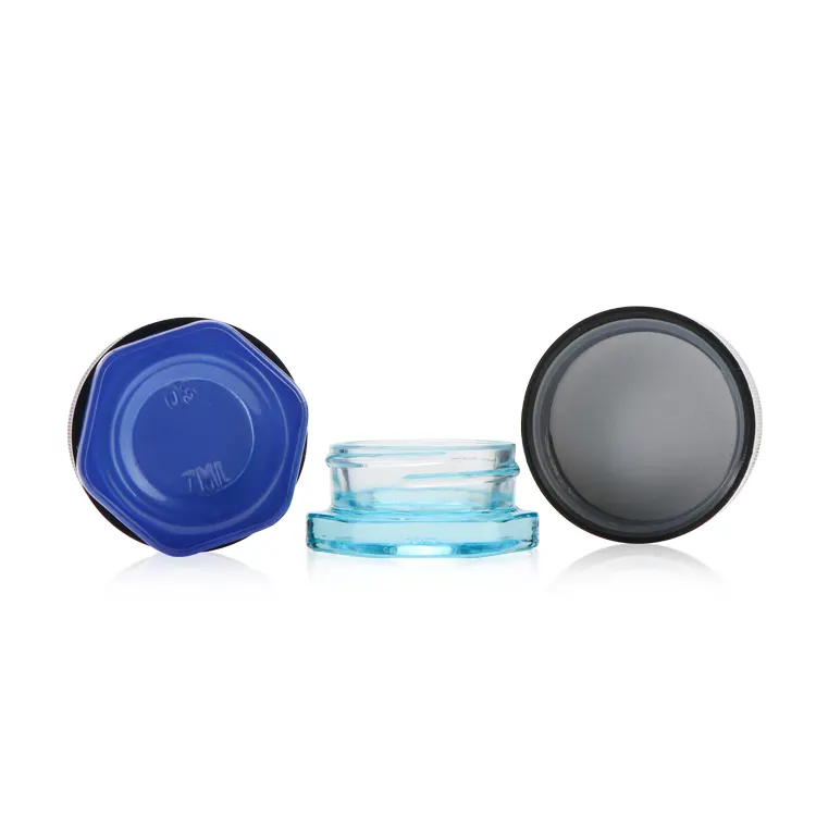 Premium 3ml 5ml 7ml 9ml transparent round child proof safe oil concentrates glass jars with child resistant cap
