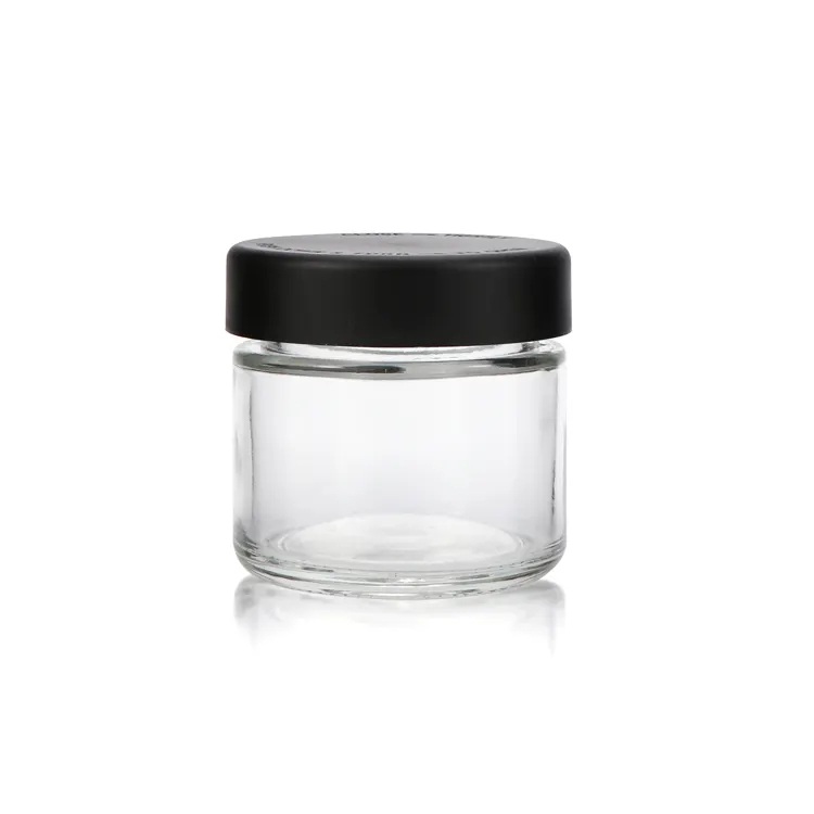1oz 2oz 3oz 4oz clear glass jars with child resistant lids flower storage smell proof child proof jar