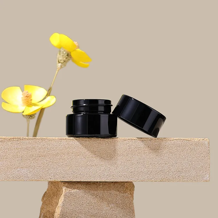 Wholesale UV black round small Glass flower Jar for wax oil child resistant concentrate container cosmetic cream jar with clid
