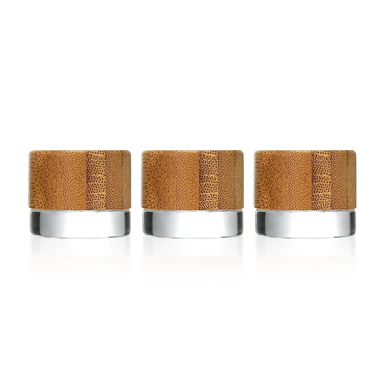 Wholesale child proof vials transparent empty container air tight glass jars with bamboo wooden lids