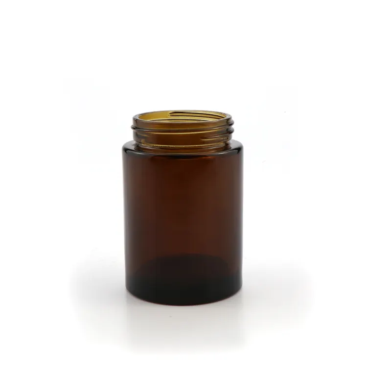 Wholesale amber glass jars airtight container recyclable glass jar child resistant packaging with black lid