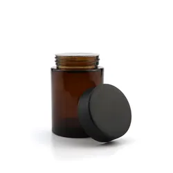 Wholesale amber glass jars airtight container recyclable glass jar child resistant packaging with black lid