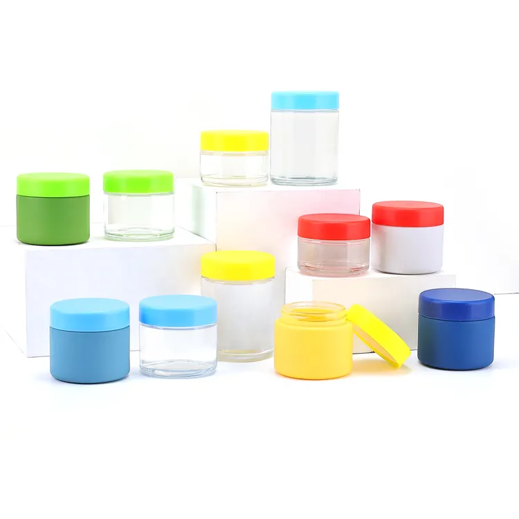 1 oz 2 oz 3 oz 4oz glass jar with colour plastic lids child proof 3.5 gram glass jars containers OEM label LOGO