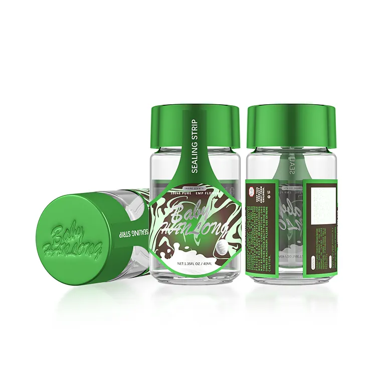 Custom Logo Sticker 5 Pack Pre Packaging Baby Proof Glass Bottle Child Resistant Packaging Bottle Flower Stash Jar
