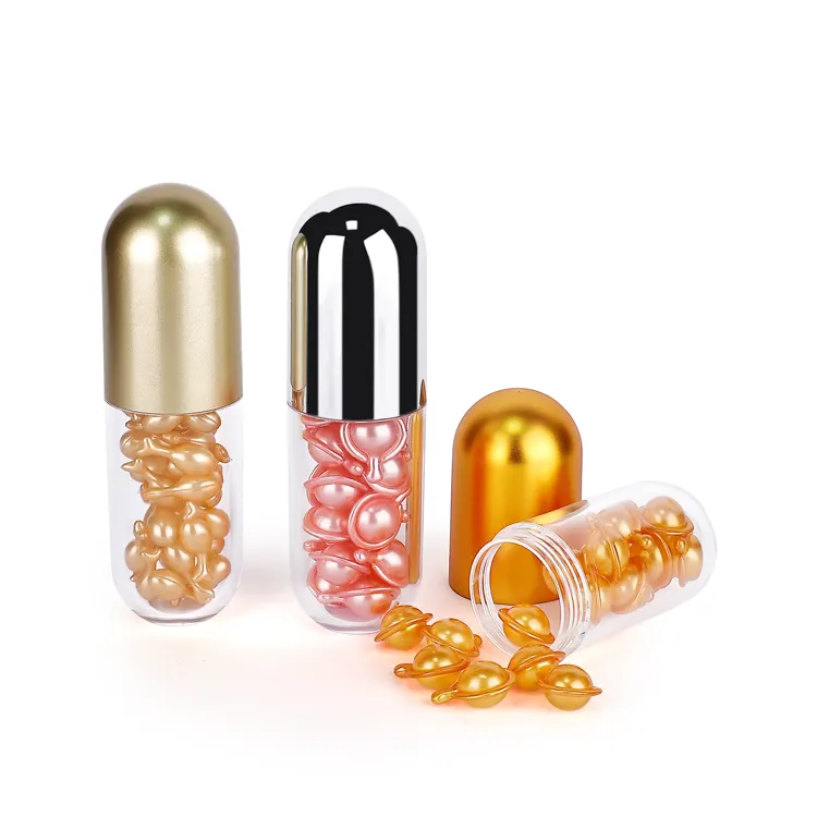 custom logo 50ml pill bottle vitamin healthcare supplement capsule shape clear plastic bottle with gold cap