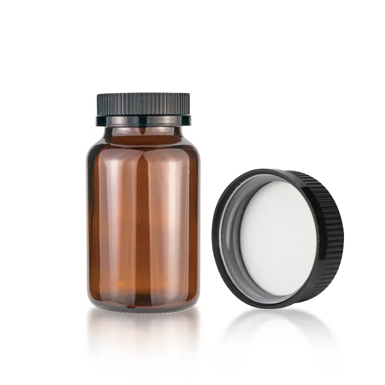 Hot sale child resistant amber glass jar 30g 60g 100g pill jars glass bottle with CRC cap 1 buyer