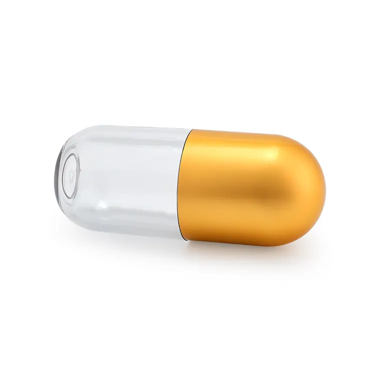 55ml Pill shaped capsule plastic bottle food gradr apothecary bottle child resistant Golden lid plastic bottles