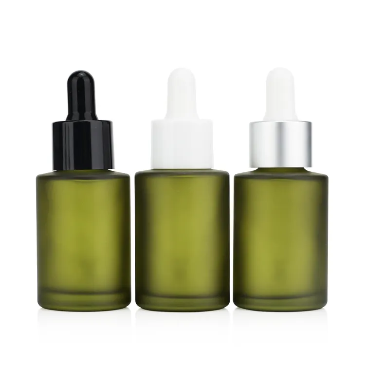 Wholesale matt green glass hair oil empty bottles dropper packaging with silver white black dropper