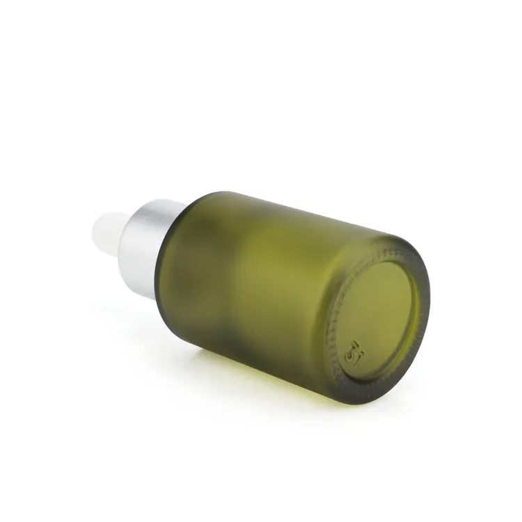 Wholesale matt green glass hair oil empty bottles dropper packaging with silver white black dropper