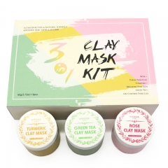 Private Label 3in1 Clay Mask Kit Facial Moisturizing Brightening oil control Mud Face Sheet Mask