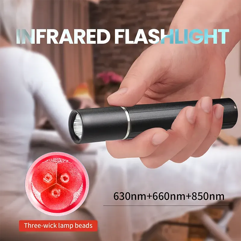 3 Light Aluminium Alloy Red Light Therapy Flishlight with Building in Battery Black Colour