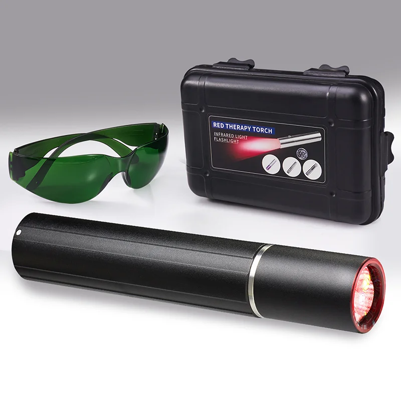 3 Light Aluminium Alloy Red Light Therapy Flishlight with Building in Battery Black Colour
