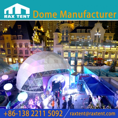 15M geodesic dome tent for event and launch and conference with 1/3 transparent and 2/3 white PVC fabric cover