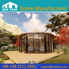 6M Octagon 35 Sqm Hotel Tent Luxury Tent Home with Glass Wall and PVDF Cover for Glamping and Resort