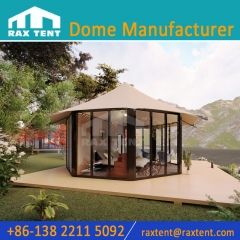 6M Octagon 35 Sqm Hotel Tent Luxury Tent Home with Glass Wall and PVDF Cover for Glamping and Resort