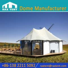 100 SQM Three Peak Tent for Luxury Glamping Tent House with Glass Wall and Double Layer Roof Cover