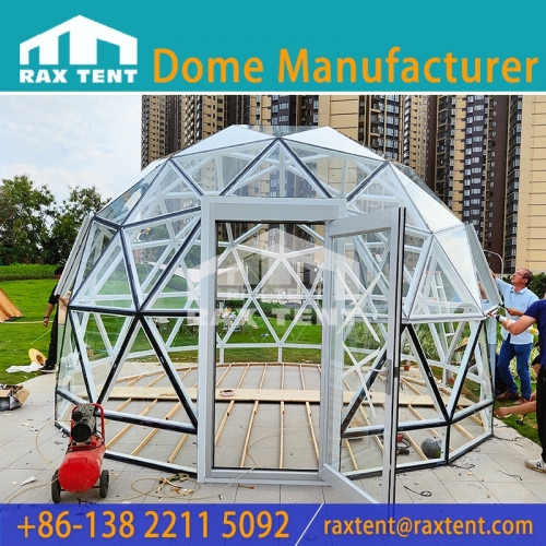 RAXTENT 5M Transparent Outdoor Garden Glass Dome Tent for Glamping with Aluminum Frame and Transparent Tempered Glass