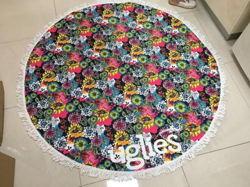 2022 Hot Sale Custom Logo Printed Round Beach Towel With Tassels